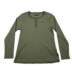 Indian Motorcycle Women’s L Olive Waffle Knit Henley Thermal Shirt